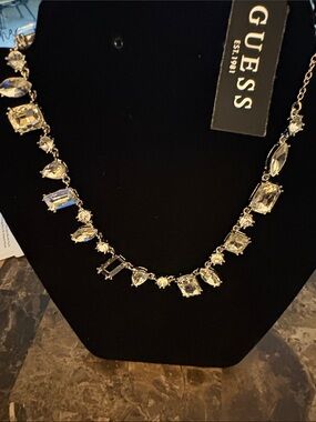 GUESS Silver-Tone Clear Crystal Necklace